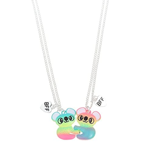 2Pcs Set Best Friends Half Broken Heart Koala Panda Engraved BFF Pendant Necklace for Women Men Forever BFF Friendship Jewelry Lovely Animal Rainbow Necklace Birthday Gift-A koala 1