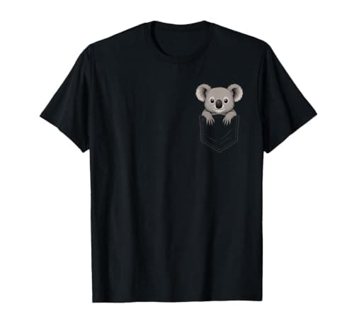 Funny Koala Peeking in Pocket Animal Lover Men Women Kids T-Shirt, Men, Black, 3X-Large