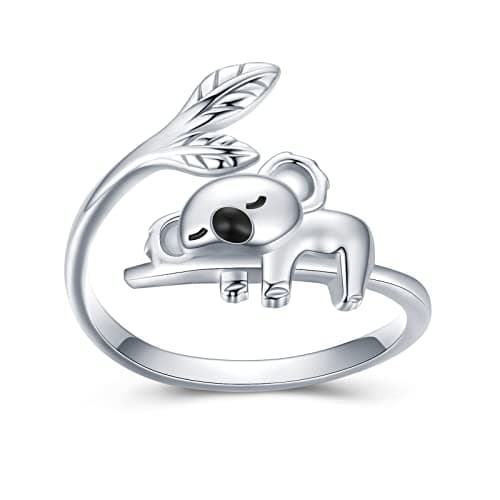 JUSTKIDSTOY Koala Ring 925 Sterling Silver Cute Koala Ring Adjustable Open Ring Koala Bear Jewelry Graduation Gifts for Women