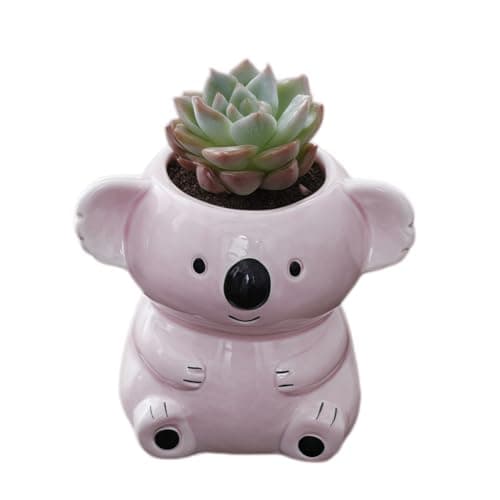 SJBAG Cute Koala Shaped Ceramic Succulent Planter with Drainage Holes, Hand - Painted Animal Pot for Indoor Cactus & Succulents, Unique Home Decor & Gift (Pink)