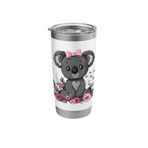 Koala Kawaii Koala Bear Pink Bow Flowers Girls Kids Stainless Steel Insulated Tumbler