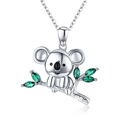 JUSTKIDSTOY Koala Necklace 925 Sterling Silver Koala Bear Pendant Necklace Koala Jewelry Gift for Women Animal Lovers