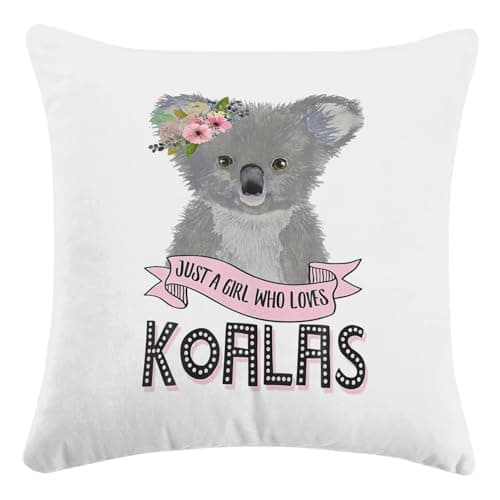 Just A Girl Who Loves Koalas Throw Pillow Cover,Cute Floral Koala Cushion Cover for Sofa Bed Home Girls Bedroom Decor 18 x 18 Inches,Koala Lovers Girls Gifts