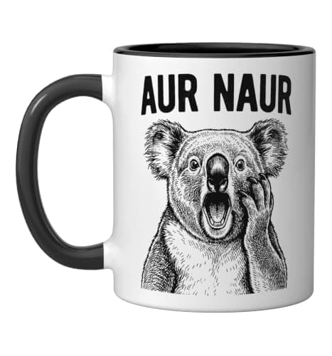 Aur Naur Funny Screaming Koala Ceramic Mug, Black/White