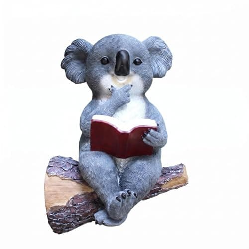 YANGMEI Solar Koala Garden Statue, Resin Koala Reading Book Figurine with LED Solar Light, Waterproof Outdoor Animal Decor for Garden Yard Patio Tree Decor