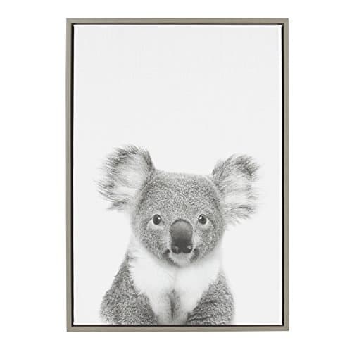 Kate and Laurel Sylvie Koala Animal Print Black and White Portrait Framed Canvas Wall Art by Simon Te Tai, 23x33 Gray