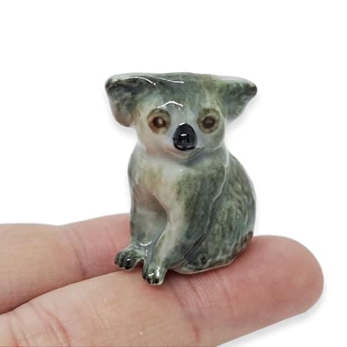 WitnyStore Tiny 1" Gray Sitting Koala Australian Marsupial - Miniature Hand Made Painted Ceramic Exotic Wildlife Wild Mammal Animals Cute Porcelain Decorative Figures Collectible Figurines Décor Gifts