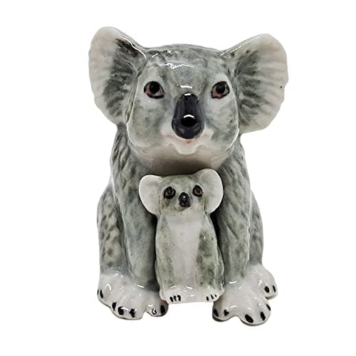 WitnyStore Tiny 1⅛" High Mom and Baby Grey Koala Bear Figurine - Miniature Hand Made Painted Ceramic Koalas Australian Marsupial Animal Porcelain Pottery Decorative Collectible Figurines Décor Gifts