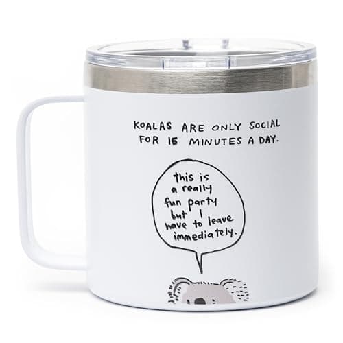 Maako Funny Animal Tumbler Mug, 14oz Social Koala Party Double Insulated 304 Stainless Steel Travel Cup, Leak-Proof Slider Lid, Metal Straw and Brush, Artwork on Both Sides, Ideal Koala Lover Gift