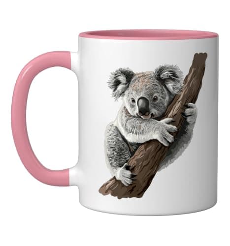 Koala Bear, Koala Ceramic Mug, Pink/White, 11oz