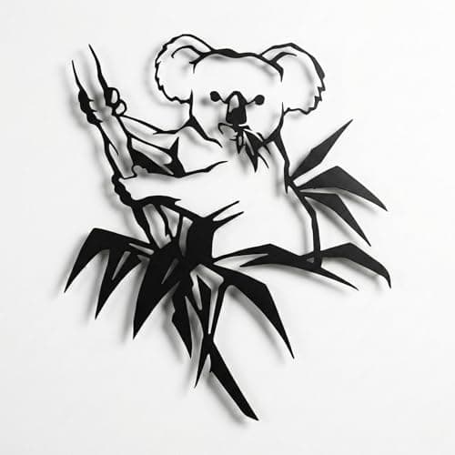 DEKADRON Metal Wall Art, Metal Koala Bear Art, 3D Wall Silhouette, Matt Black Powder Coated Steel, 20" W x 24" H, Indoor/Outdoor Use