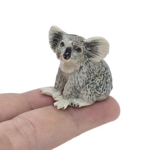 WitnyStore Tiny 1¼" Gray White Sitting Koala Australian Marsupial - Miniature Hand Made Ceramic Wildlife Wild Mammal Animals Cute Porcelain Decorative Figures Collectible Figurines Décor Gifts