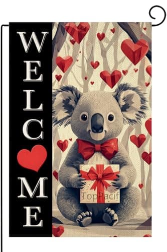 TopPacific Valentines Day Koala Garden Flag 12x18 Inch Double Sided Love Heart Small Seasonal Valentine's Day Flag Yard Outdoor Yard Flag Decoration(13634)