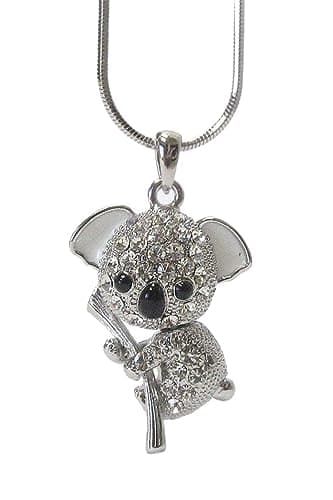 Mohani Gift Jewelry Adorable Silver Tone 3D Crystal Koala Bear Pendant Necklace