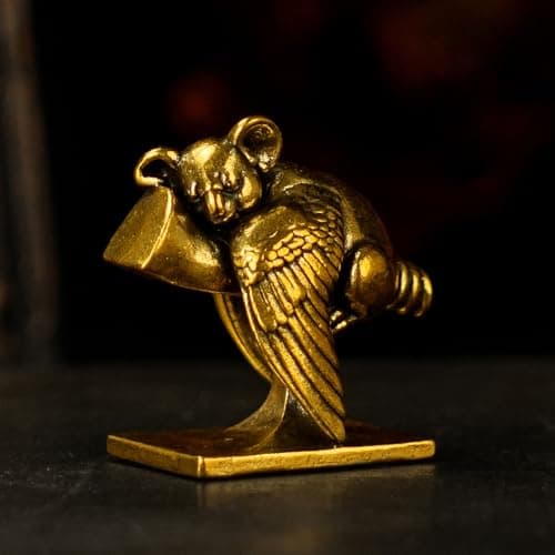 CHOVY Mythical Brass Koala Angel with Wings - Solid Handcrafted Vintage Figurine, Whimsical Spirit Animal Sculpture for Altar, Study Desk & Healing Space Decor, Oddities Collectible