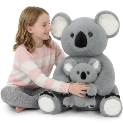 Tezituor 2PCS Koala Stuffed Animal,Large Koala Plush Toy with Baby, Cute Plushies,Koala Plush Pillow Huggable,Christmas Valentines Birthday Gifts for Kids Adults Girlfriend Girls Boys,Grey