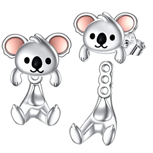VONALA Sterling Silver Koala Stud Earrings - Cute Animal Earrings for Women's Birthday Gifts
