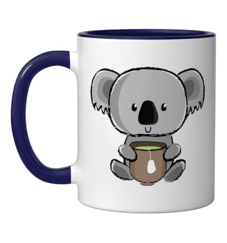 My Jokes Are Koala Tea Koala Bear Drinking Tea Cup Koalas Ceramic Mug, Dark Blue/White, 11oz