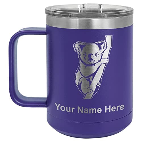 LaserGram Personalized 15oz Travel Mug, Koala Bear (Dark Purple)