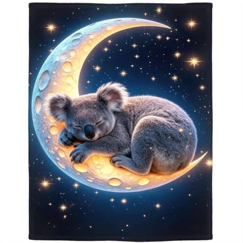 Rstick Sleeping Koala on Moon Blanket, Lightweight Soft Flannel Blankets Gifts for Women Girls Boys Adults, Animal Throw for Living Room Couch Sofa Home Decor, 50"x 60"