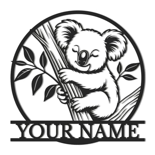 Personalized Custom Koala Metal Wall Art, Custom Metal Koala Sign, Personalized Koala Name Sign, Whimsical Koala Wall Art, Safari Metal Decor, Koala Lovers Gift (Style-3)