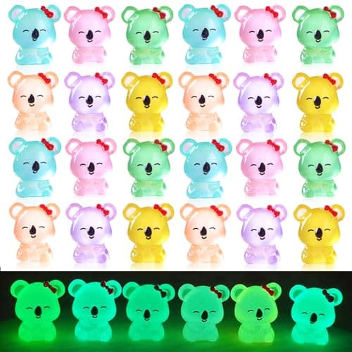 HOMICO 24PCS Mini Resin Koala Figurines Glow in The Dark Tiny Resin Animals Cute Mini Koala for Home Garden Dollhouse Cake Toppers Birthday Party Favors
