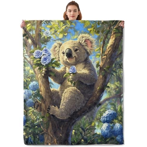 Kibue Lovely Koala Blanket - Lightweight, Soft & Cozy Flannel Plush Throw Blanket for Travel, Sofa, Bedroom, Office - Warm Decor for Adults Kids Women 60"×50"