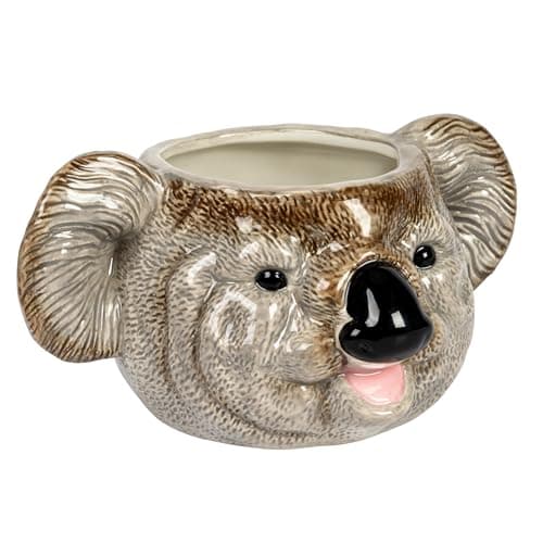 Creative Co-Op 7.75 Inches Round Ceramic Koala Head Planter, Holds 3" Pot, Grey and Black