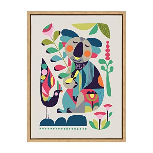 Kate and Laurel Sylvie Mid Century Modern Koala Framed Canvas Wall Art by Rachel Lee of My Dream Wall, 18x24 Natural, Abstract Colorful Animal Art for Wall