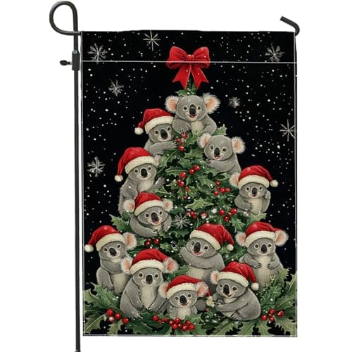 Christmas Koala Garden Flag, Festive Red Holiday Decor for Lawn, Double Sided Outdoor Decoration Featuring Adorable Koalas, Winter Season Home Decor 12x18 Inch
