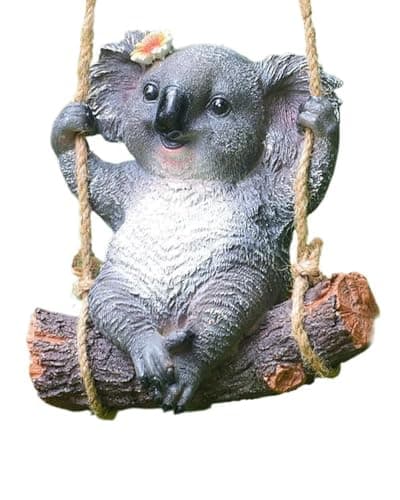 SEEK RARE Swinging Koala Figurines Resin Garden Statues for Patio Balcony Backyard Lawn Ornaments Grey B