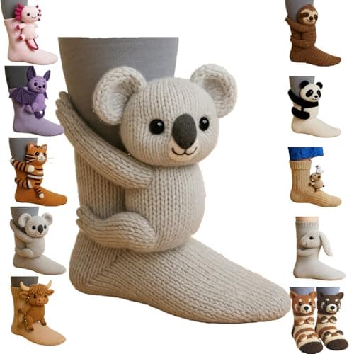 3D Knit Animal Socks, Fuzzy Cute Novelty Animal Sock Hand Crocheted, 2026 New Novelty Floor Sock for Christmas (Koala)