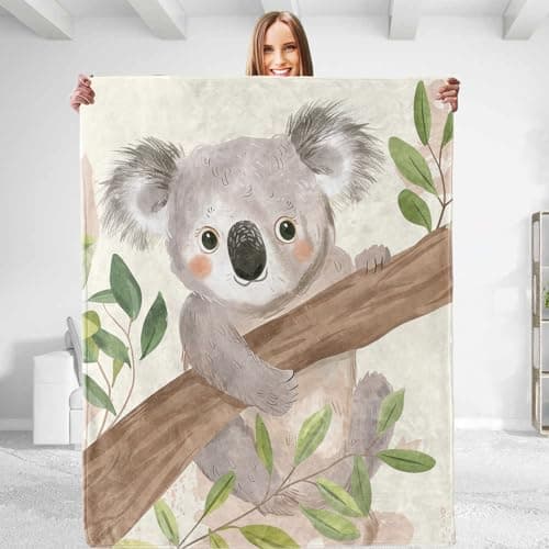 Cute Koala Throw Blanket - Soft Plush, Lightweight, Warm, Fuzzy Anti-Pilling Flannel Blanket for Bedroom, Couch, Office, Travel, Outdoor, Home Decor 50in×60in