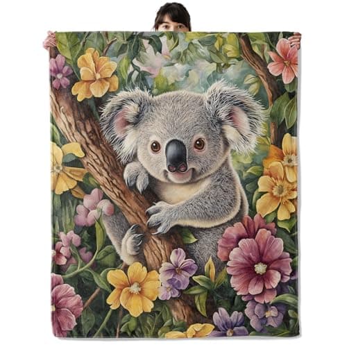 onlcuk Cute Koala in Floral Tree Blanket, Cozy Flannel Flowers Throw Blanket, Soft Fuzzy Blankets for Travel Home Decor, All Season Lightweight Couch Bed Cover, Gifts for Women Adults Kids 50"×60"