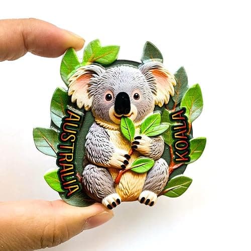 Australia Koala Fridge Magnet, 3D Resin Souvenir, Eucalyptus Leaves Design, 7.5x7cm
