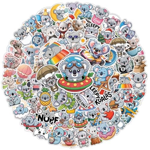 64PCS Koala Stickers – Cute Waterproof Vinyl Cartoon Koala Bear Decals for Water Bottles, Laptops, Scrapbooks, Koala Lovers, Party Favors, Australian Animal Sticker