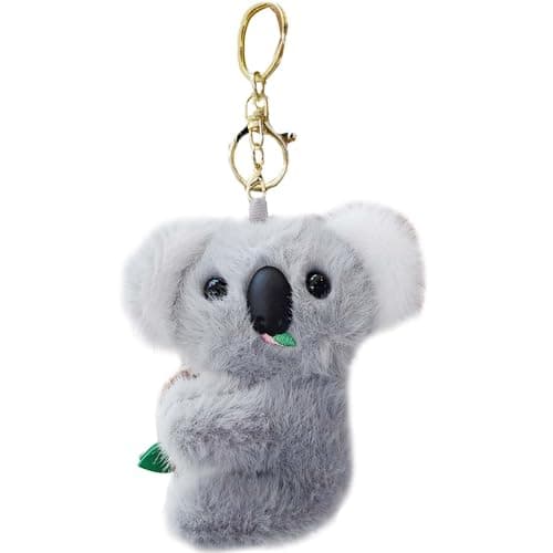 Tizee Koala Keychain - Adorable Plush Animal Key Ring, Fluffy Bag Purse Charms, Car Key Accessory, Party Favor Gift for Women (Grey)