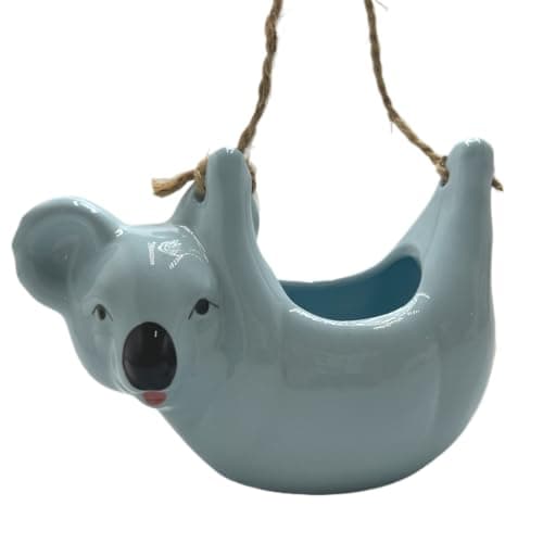 BEECO GIF2U Ceramic Hanging Planters for Indoor Plants, Cute Small Succulent Pots with Drainage Hole,Creative Decoration Gift Flowerpot (Blue, Koala)