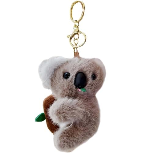 Tizee Koala Keychain - Adorable Plush Animal Key Ring, Fluffy Bag Purse Charms, Car Key Accessory, Party Favor Gift for Women (Brown)