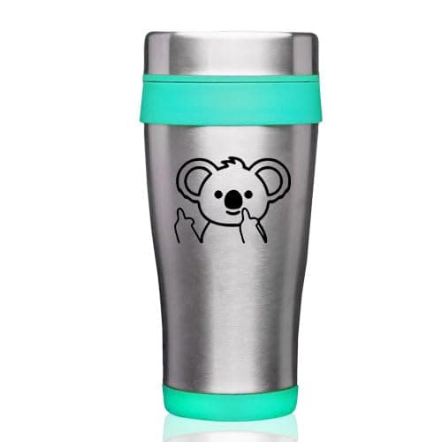 16oz Insulated Stainless Steel Travel Mug Coffee Mug Tumbler Koala Bear Middle Fingers Funny (Teal)
