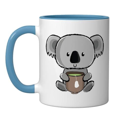 My Jokes Are Koala Tea Koala Bear Drinking Tea Cup Koalas Ceramic Mug, Blue/White, 11oz