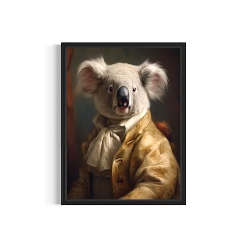 Koala Vintage Portrait Poster Art Print, Classic Animals Wall Decor Home Art for Bedroom, Mancave, Living Room (Koala, 11x14 inches + (Black Frame))