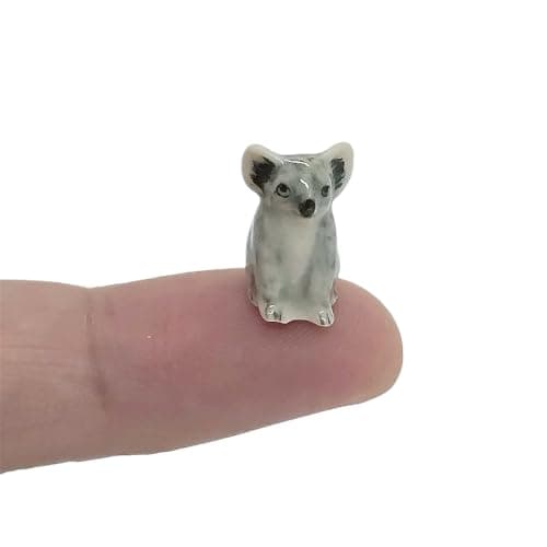 WitnyStore Tiny ½ Inch Gray Sit Koala Australian Marsupial - Miniature Hand Made Painted Ceramic Exotic Wildlife Wild Mammal Animals Cute Porcelain Decorative Figures Collectible Figurines Décor Gifts