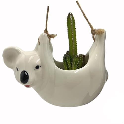 BEECO GIF2U Ceramic Hanging Planters for Indoor Plants, Cute Small Succulent Pots with Drainage Hole,Creative Decoration Gift Flowerpot (White, Koala)