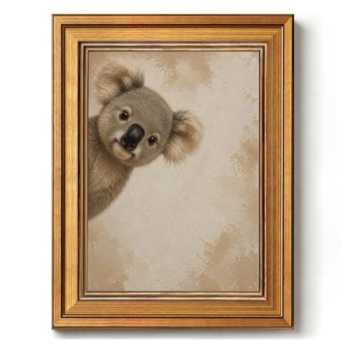 Vintage Gold Framed Koala Wall Art. Cute Animal Canvas Print. Soft Vintage Wildlife Portrait Decor for Living Room Bedroom Study Library Office (Glod,24 x 16in)