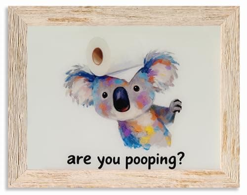 Acinterior Colorful Koala Are You Pooping? Bathroom Wall Art - Framed Glass Print, Funny Toilet Decor for Bathroom, 10x8 Inch Rustic Frame Wall Decor
