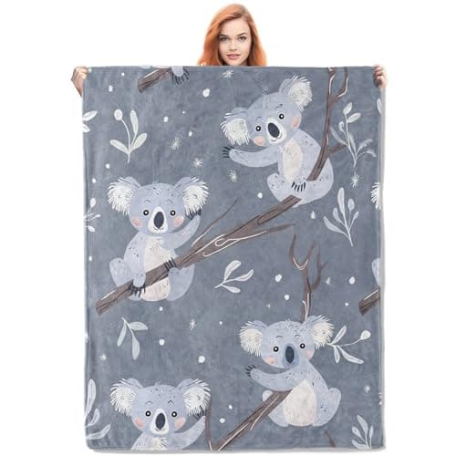 VANZEV Koala Pattern Blanket, Cute Animal-Themed Fleece Throw with Koala Design, Soft Cozy Lightweight Blanket, for Kids and Animal Lovers, 40x50 in,Decor