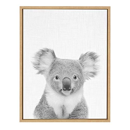 Kate and Laurel Sylvie Koala Bear Black and White Portrait Framed Canvas Wall Art by Simon Te Tai, 18x24 Natural