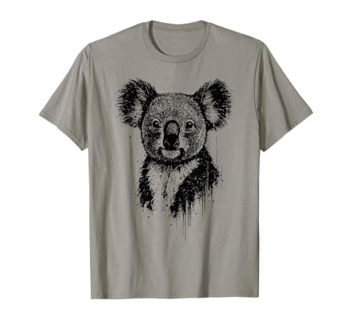 Koala Ink Art Australian Wildlife Portrait Grunge Koala Bear T-Shirt