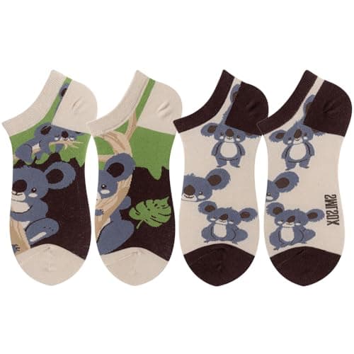 Angelteers 2 Pairs Funny Cartoon Animal Print Cotton Ankle Socks for Women Teens (US, Alpha, One Size, Regular, Regular, Multicolored Koala Pattern)